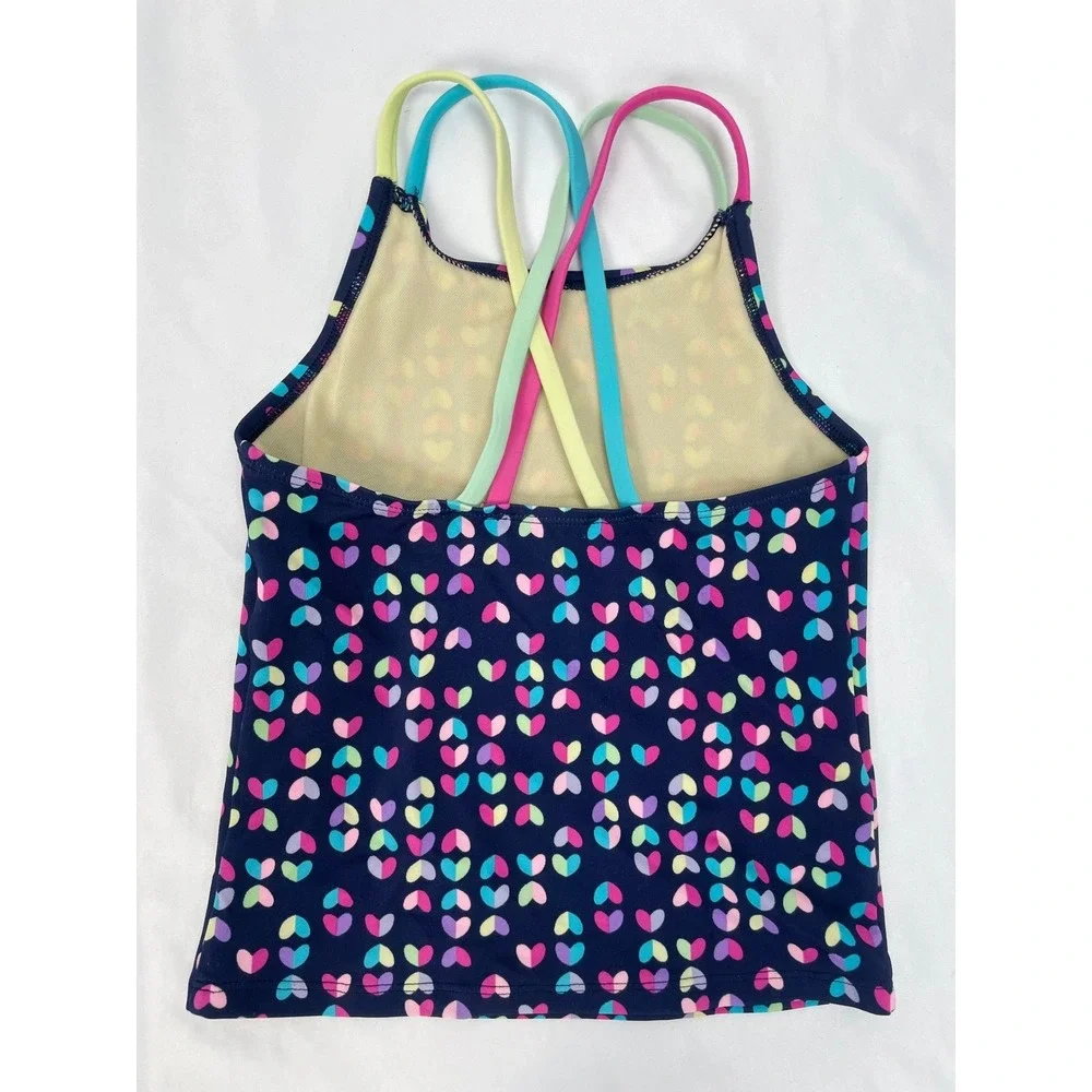 Lands' End Girl Size 7 Blue Heart Tankini Swim Suit Top